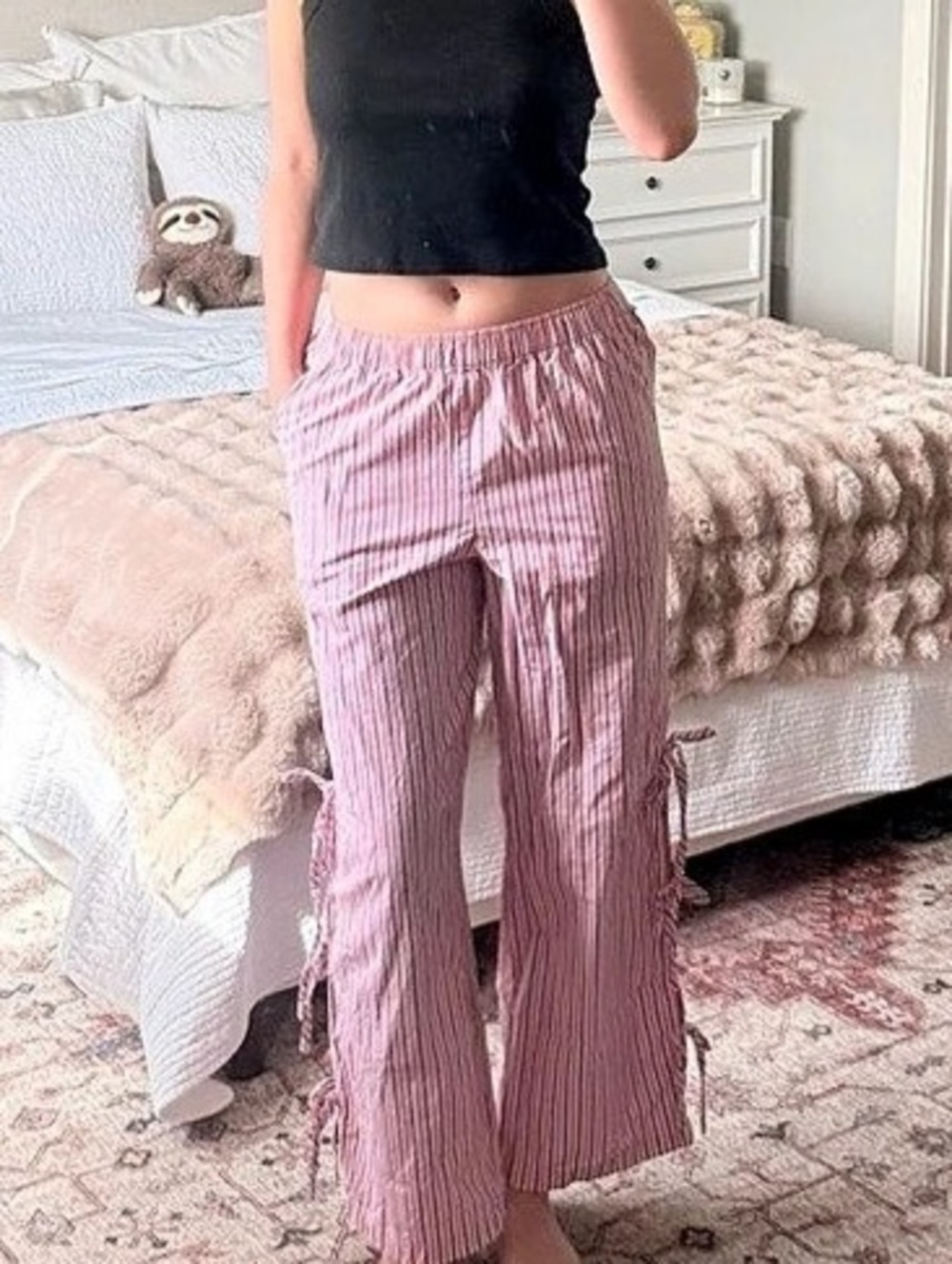 Wild Fable Striped Wide Leg Pants in Pink & White Like New